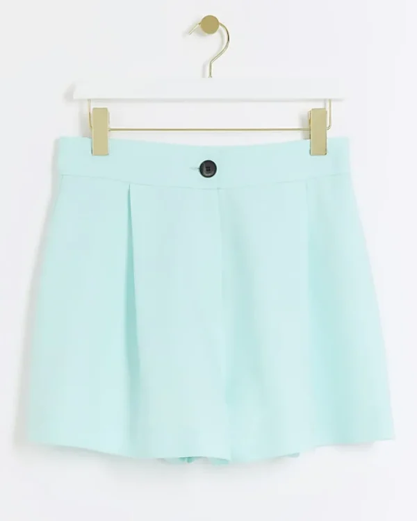 Aqua linen blend high waisted shorts