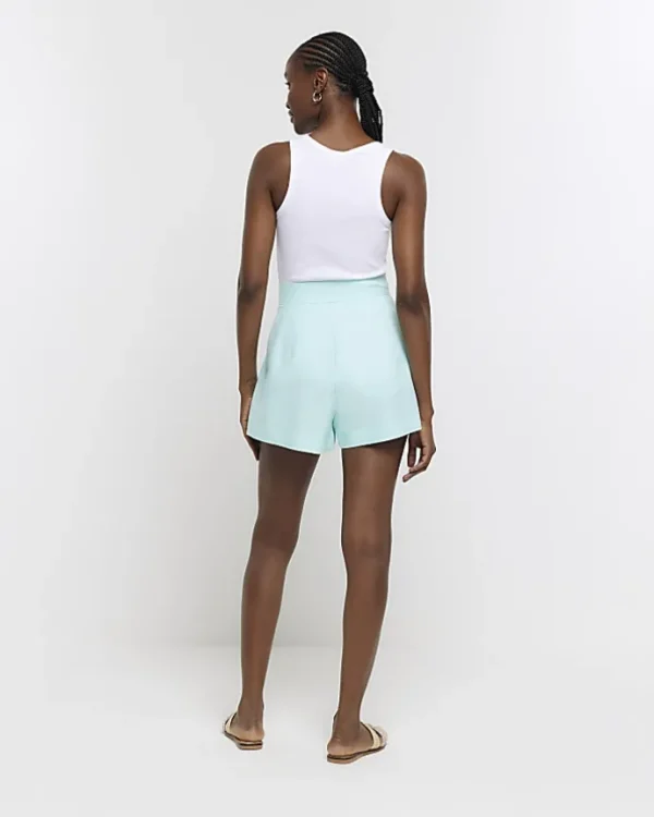 Aqua linen blend high waisted shorts