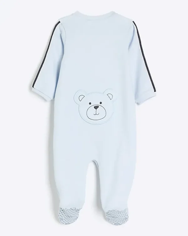 Baby boys blue embroidered bear sleepsuit