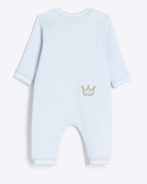 Baby boys blue embroidered bear sleepsuit