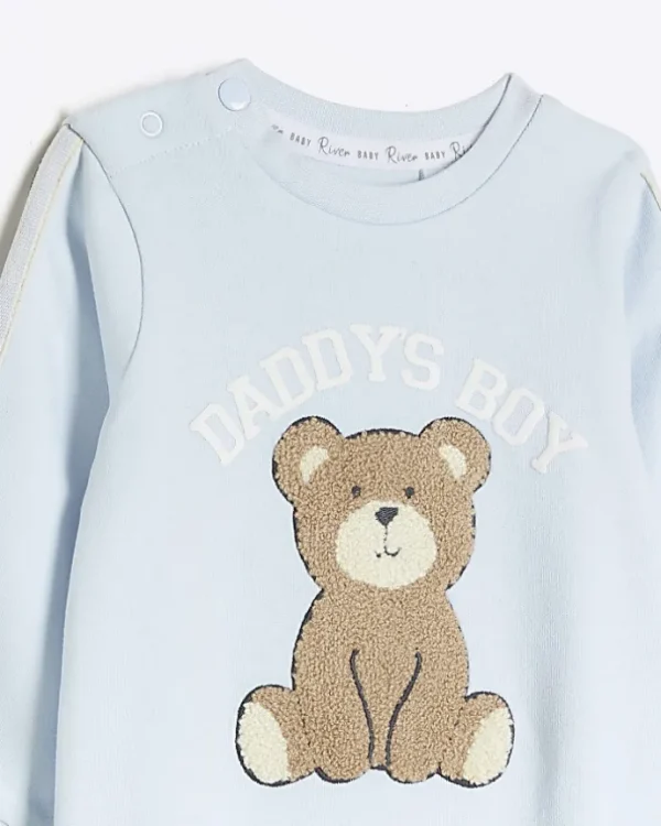 Baby boys blue embroidered bear sleepsuit