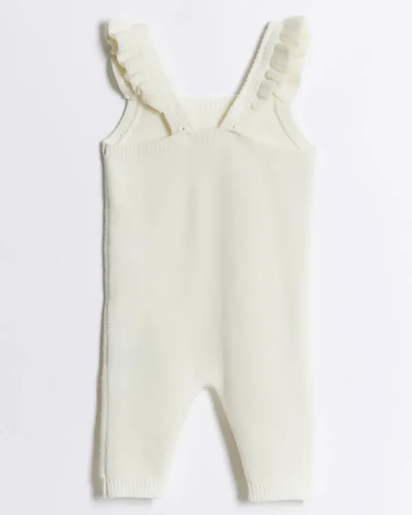 Baby girls cream knitted floral dungarees