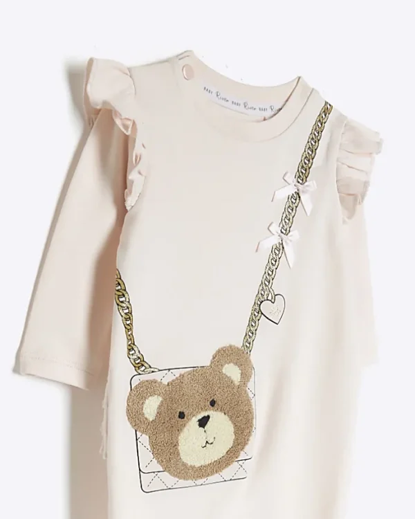 Baby girls pink bear bag sleepsuit