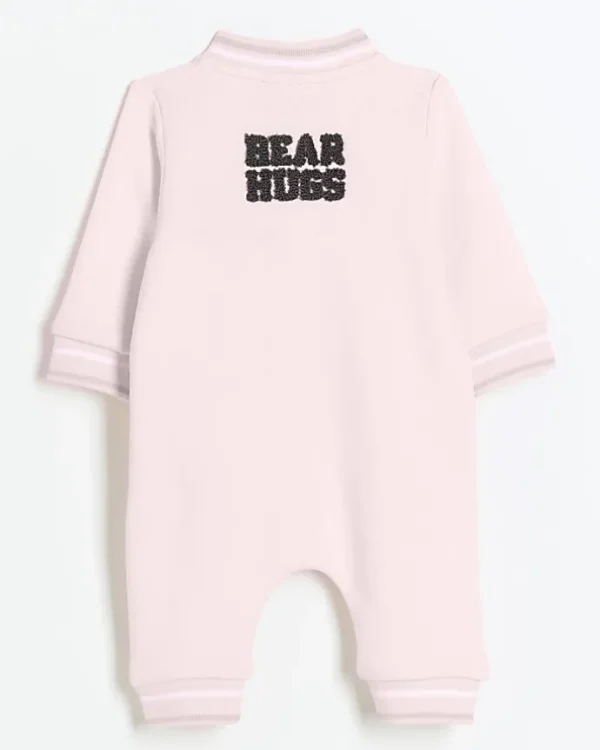 Baby girls pink bear zip up sleepsuit