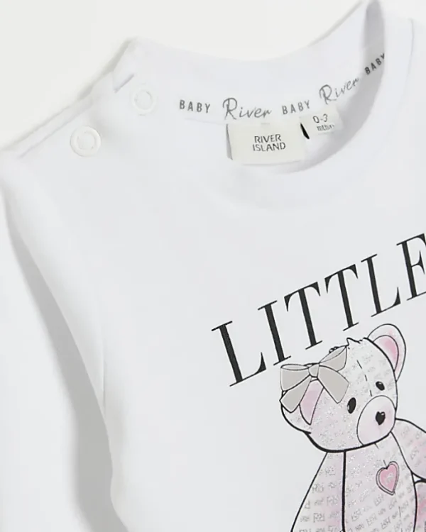 Baby girls white bear graphic all in one