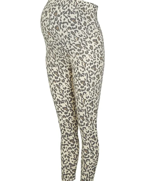 Beige animal print maternity leggings