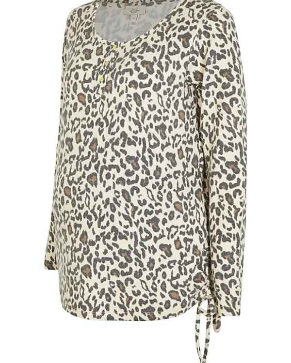 Beige animal print maternity top