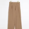 Beige asymmetric waist wide leg trousers