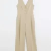 Beige bow blazer jumpsuit