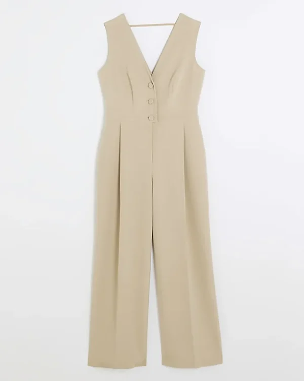 Beige bow blazer jumpsuit