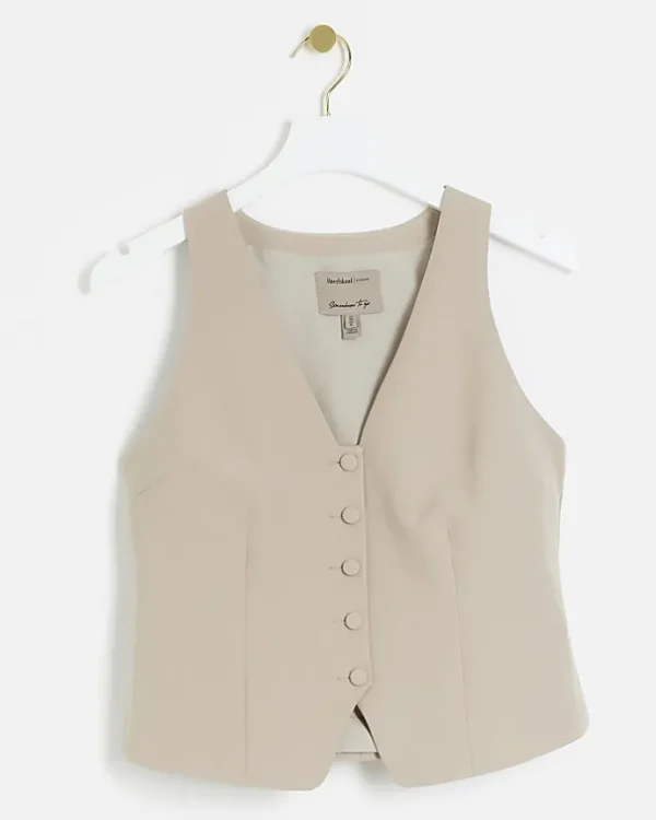 Beige button front waistcoat