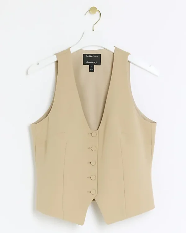 Beige button front waistcoat