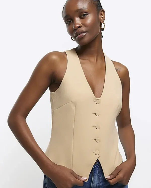 Beige button front waistcoat