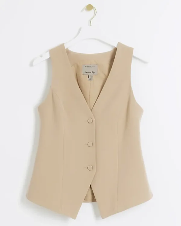 Beige button up long waistcoat