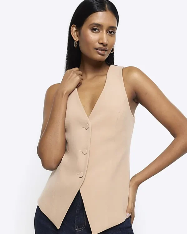 Beige button up long waistcoat