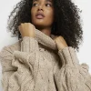 Beige cable knit mini jumper shirt dress