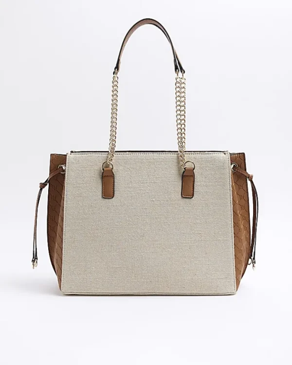 Beige canvas chain shopper bag