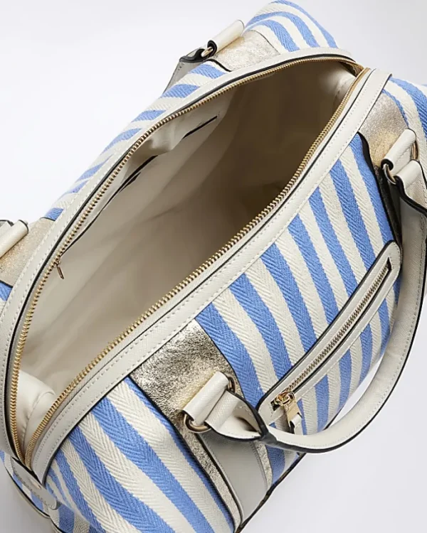 Beige canvas stripe travel bag