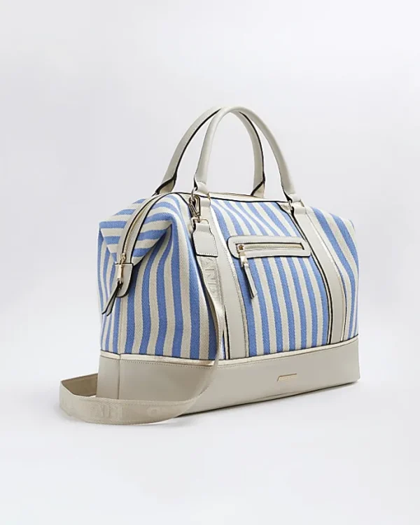 Beige canvas stripe travel bag