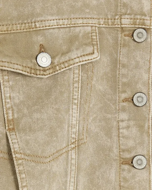 Beige cropped denim jacket