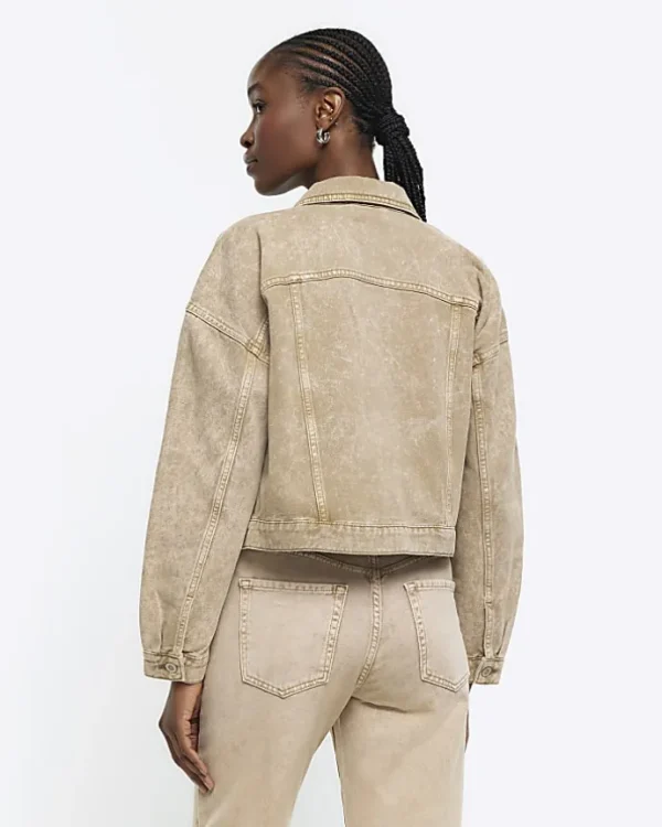 Beige cropped denim jacket