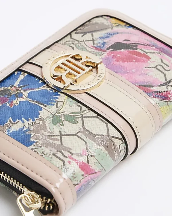 Beige floral monogram purse