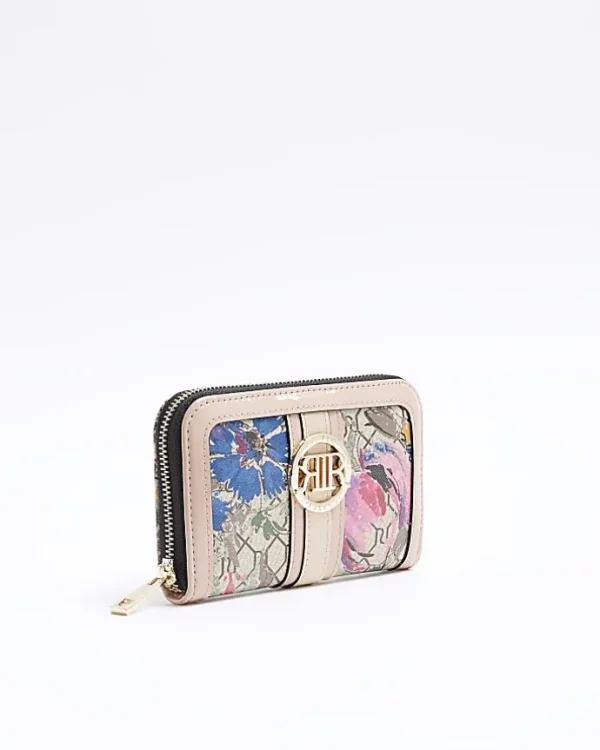 Beige floral monogram purse