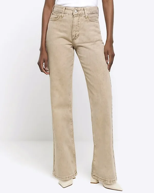 Beige high waisted relaxed straight jeans