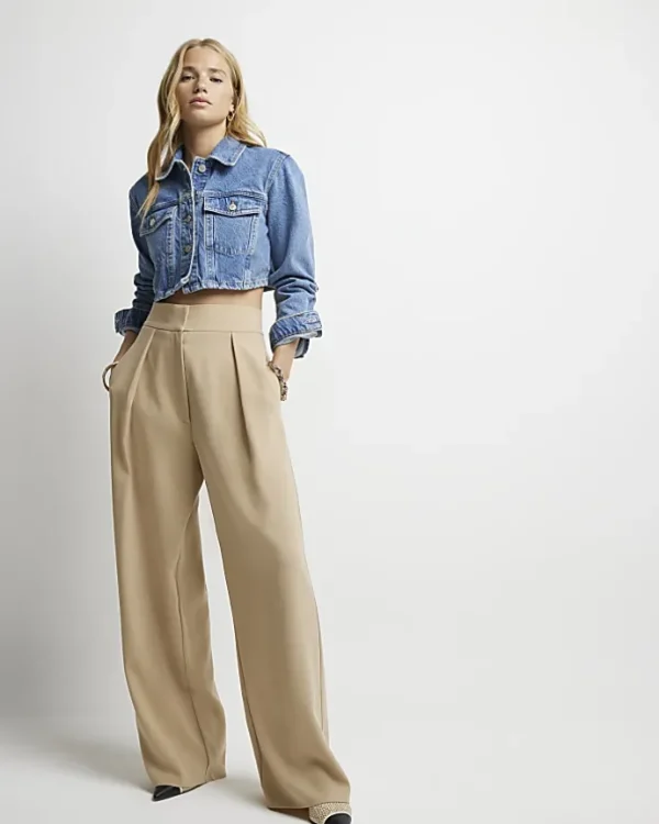 Beige high waisted wide leg trousers