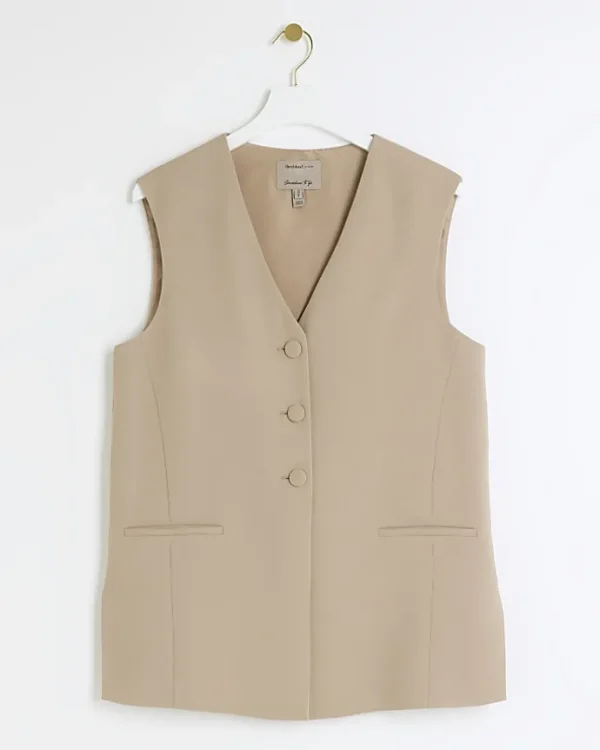 Beige longline waistcoat