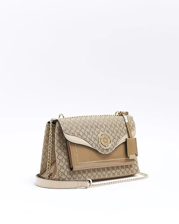 Beige monogram chain shoulder bag