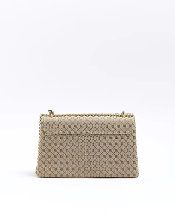 Beige monogram chain shoulder bag