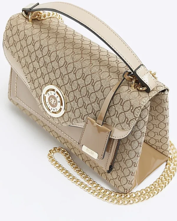 Beige monogram chain shoulder bag