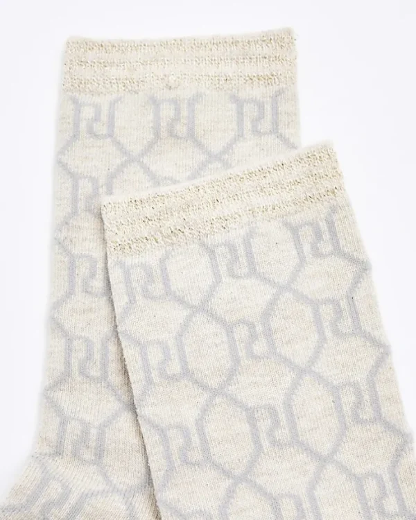 Beige RI monogram ankle socks