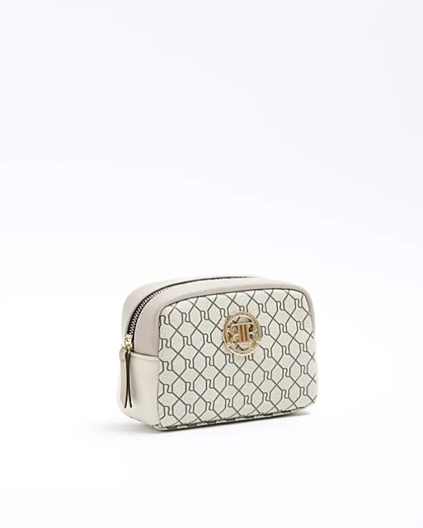 Beige RI monogram makeup bag