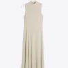 Beige rib sleeveless midi dress