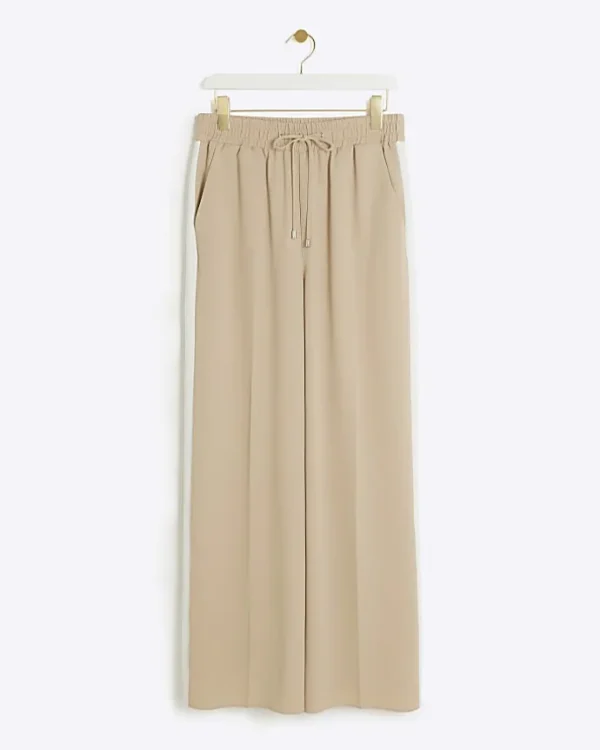 Beige side stripe wide leg joggers