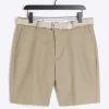 Beige slim fit belted chino shorts