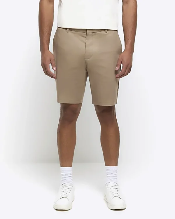 Beige slim fit chino short