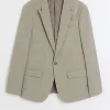 Beige slim fit wool blend suit jacket