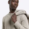 Beige slim fit wool blend crew jumper