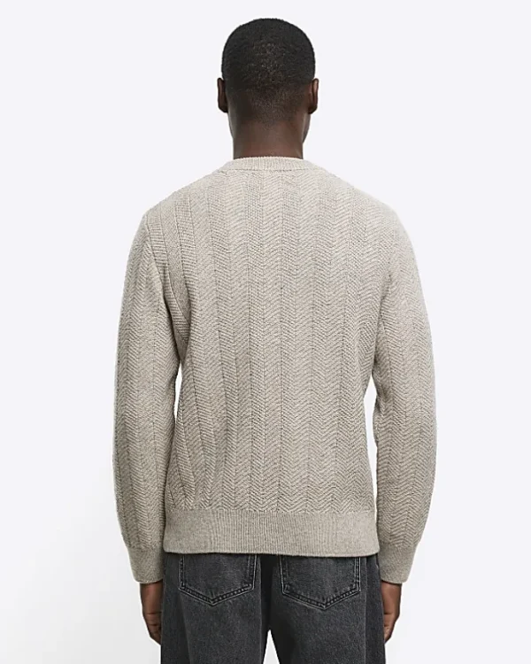 Beige slim fit wool blend crew jumper