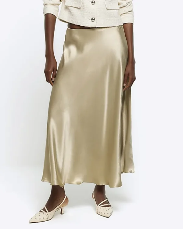 Beige slip midi skirt