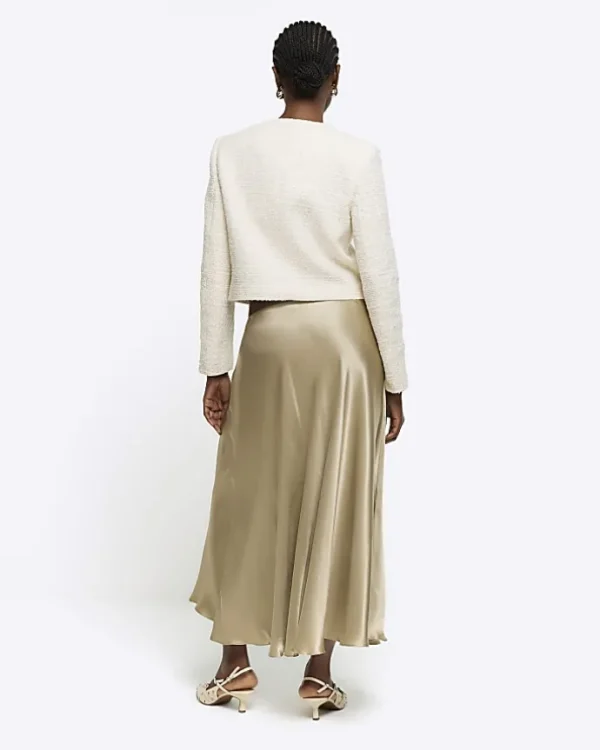 Beige slip midi skirt