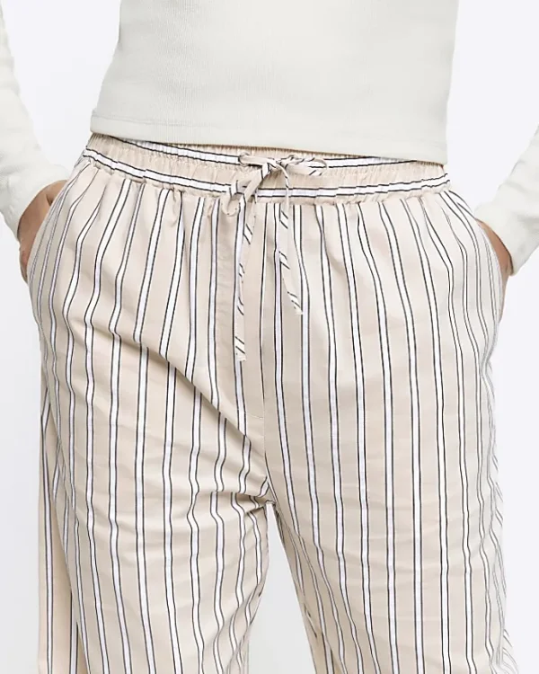 Beige stripe straight pull on trousers