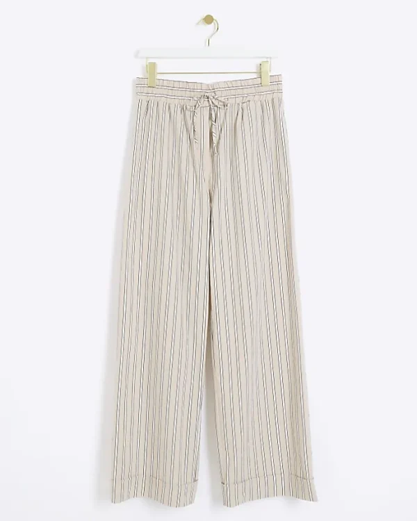 Beige stripe straight pull on trousers