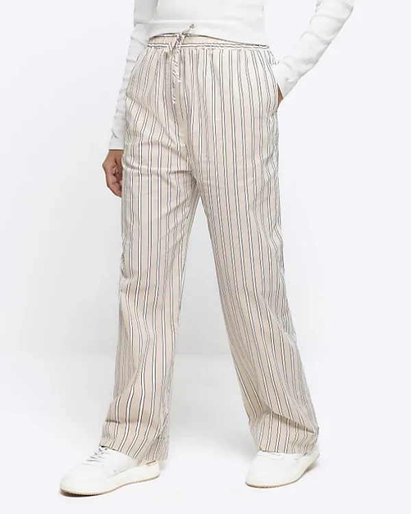 Beige stripe straight pull on trousers