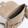 Beige suedette buckle shoulder bag