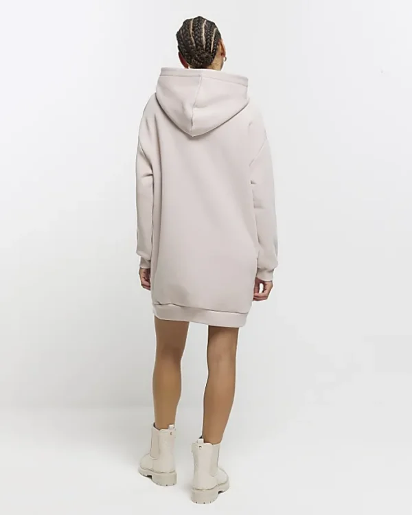 Beige utility hooded sweatshirt mini dress