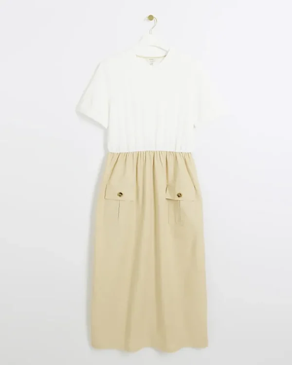 Beige utility hybrid t-shirt midi dress